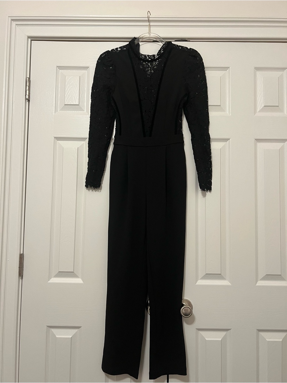 Express Black Lace-Sleeve Jumpsuit, size 0